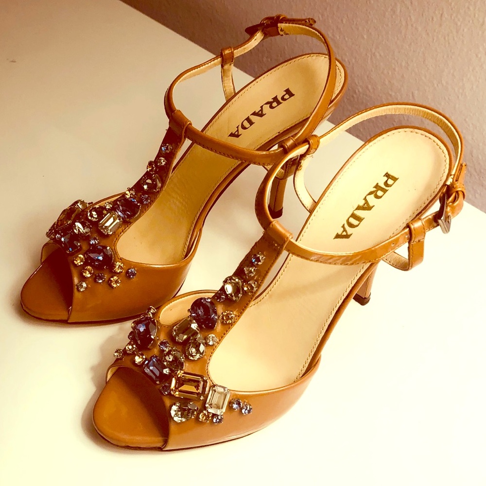 Prada  T-strap High Heel w/ Colorful Gemstones
